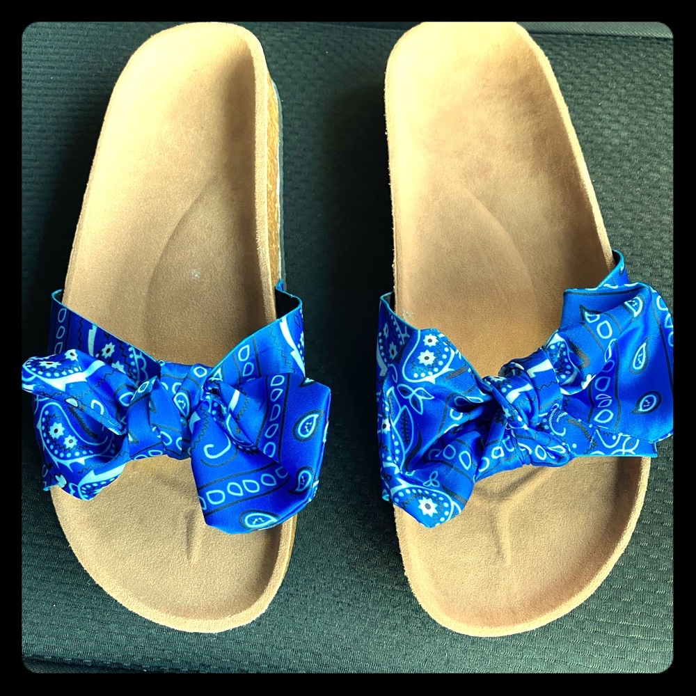 Blue Bandana Print Slides